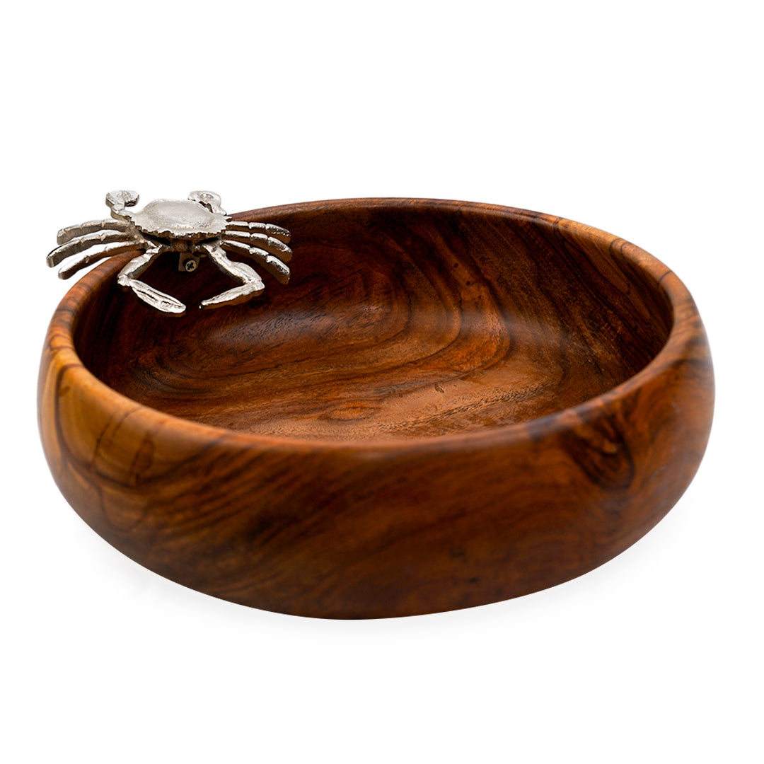 WOOD BOWL W. CRAB DECOR