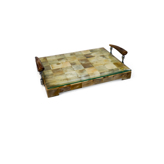 HORN TIPPED CHEESE BOARD W/GLASS TOP