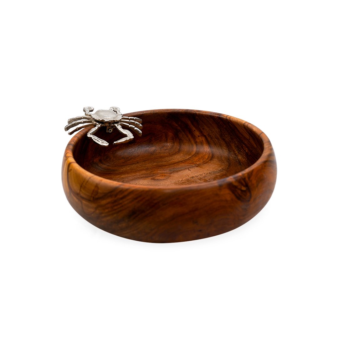 WOOD BOWL W. CRAB DECOR